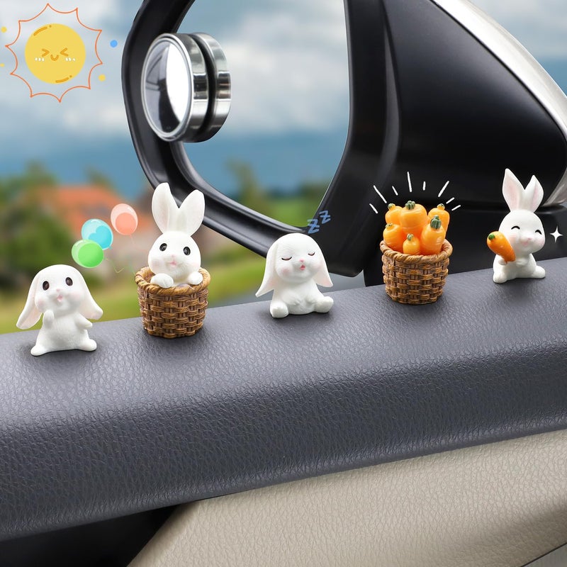Generic CARFIB Cute Rabbit Car Dashboard Decoration Car Rearview Mirror Interior Accessories Home Desktop Decor Ognament Funny Gift for Women 2Sets  - Image 1