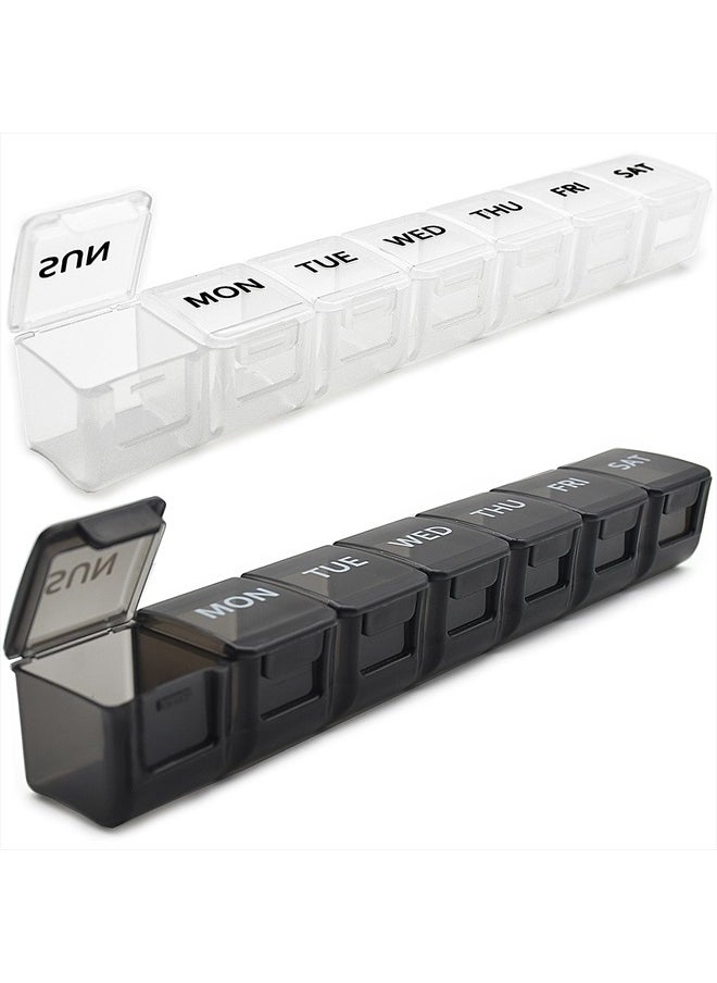 MODENGKONGJIAN - 2 Pack Weekly Pill Organizer, Large 7 Day Pill Case, Daily Vitamin Case Medicine Box, AM/PM Pill Containers for Medicine Supplements Fish Oil（White & Black） - Image 1