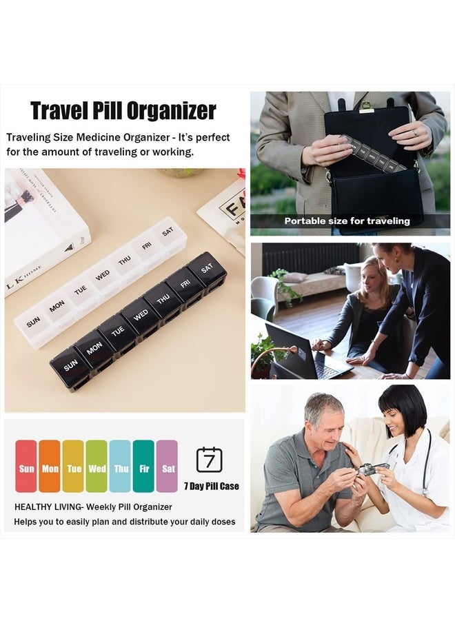 MODENGKONGJIAN - 2 Pack Weekly Pill Organizer, Large 7 Day Pill Case, Daily Vitamin Case Medicine Box, AM/PM Pill Containers for Medicine Supplements Fish Oil（White & Black） - Image 1