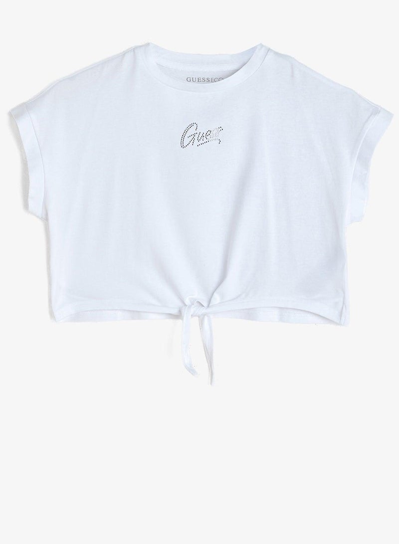 GUESS Youth Logo Knotted Crew Neck T-Shirt - Image 5