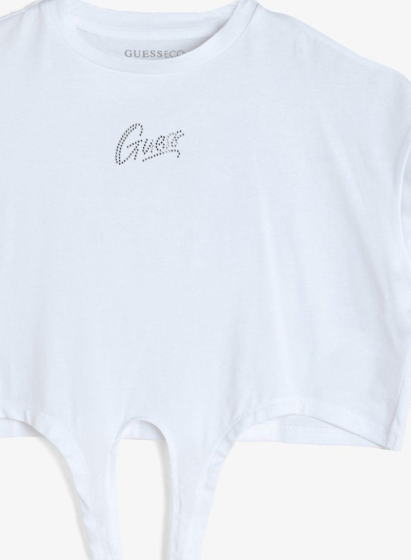 GUESS Youth Logo Knotted Crew Neck T-Shirt - Image 4