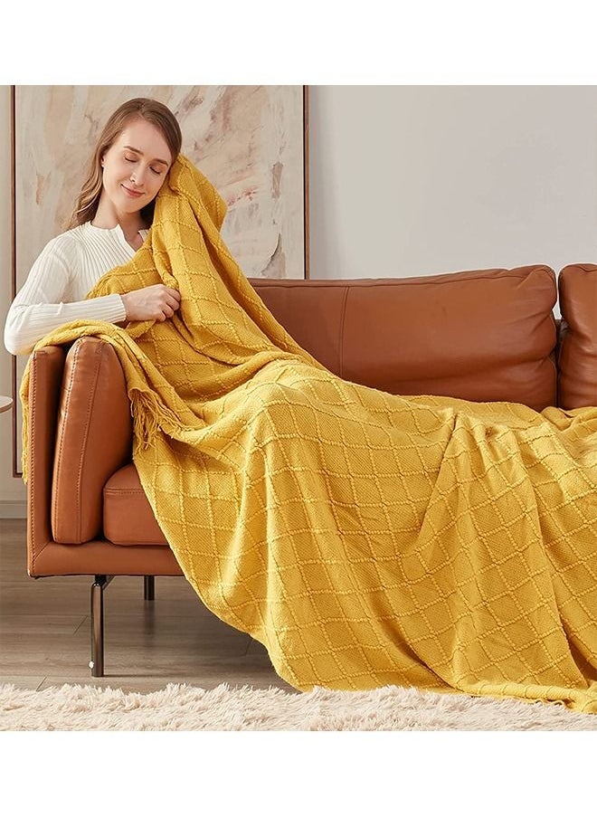 Arabest - Soft Cozy Knit Blanket with Tassels for Couch and Bed Yellow - Image 1