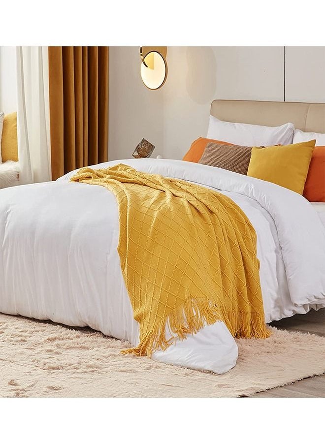Arabest - Soft Cozy Knit Blanket with Tassels for Couch and Bed Yellow - Image 1