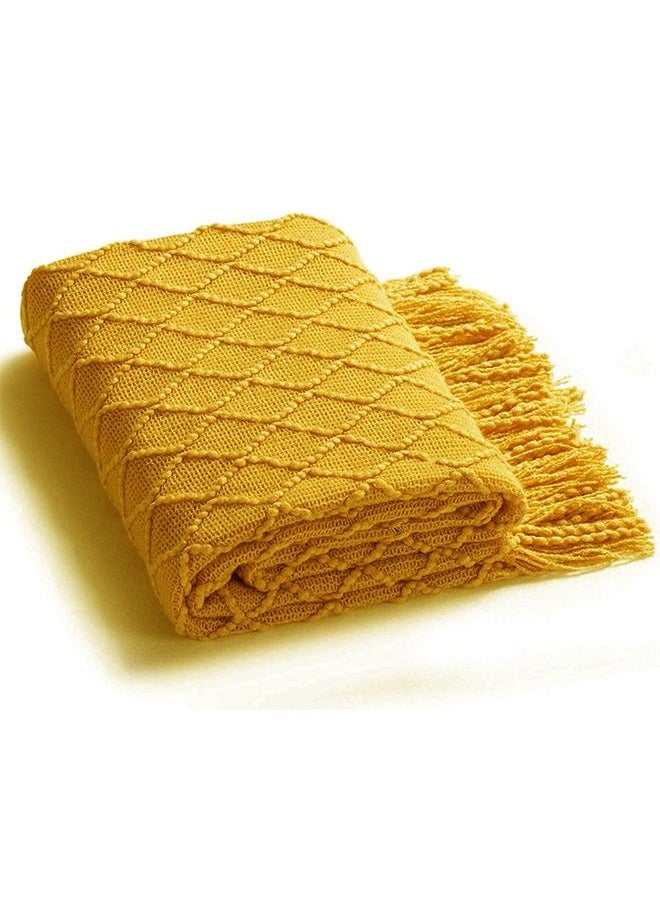 Arabest - Soft Cozy Knit Blanket with Tassels for Couch and Bed Yellow - Image 1