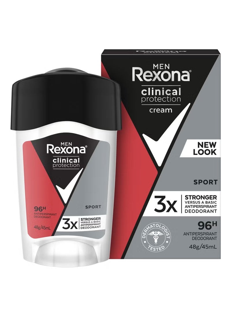 Rexona For Men Clinical Protection Antiperspirant Deodorant Cream Sport- 45Ml