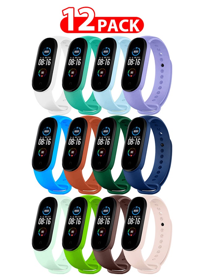 CATANES 12 Packs Xiaomi Band 5/6 Soft Silicone Strap Waterproof Replacement Wristband Strap Fashion Accessory Compatible for Xiaomi Smart Mi Band 5/Mi Band 6 Multicolour  - Image 1