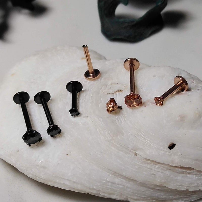 BodyJ4You 3PC Labret Tragus Cartilage 16G Studs - Internally Threaded Black Surgical Steel Blank - Helix Lip Monroe Medusa Conch - Shiny CZ Crystal - Versatile Body Piercing Jewelry - Image 3