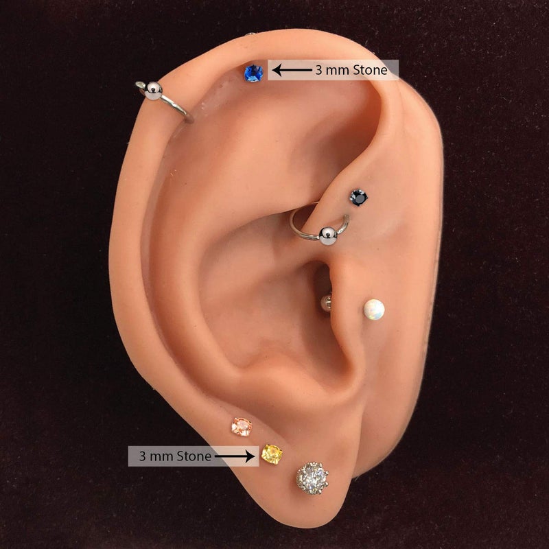 BodyJ4You 3PC Labret Tragus Cartilage 16G Studs - Internally Threaded Black Surgical Steel Blank - Helix Lip Monroe Medusa Conch - Shiny CZ Crystal - Versatile Body Piercing Jewelry - Image 4