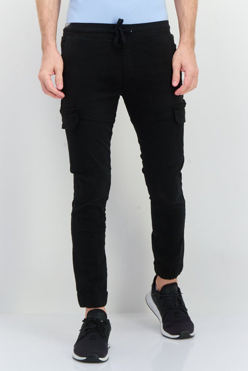 CROSSHATCH سروال كارجو ضيق للرجال، أسود - Image 1