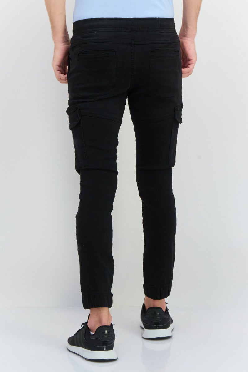 CROSSHATCH سروال كارجو ضيق للرجال، أسود - Image 4