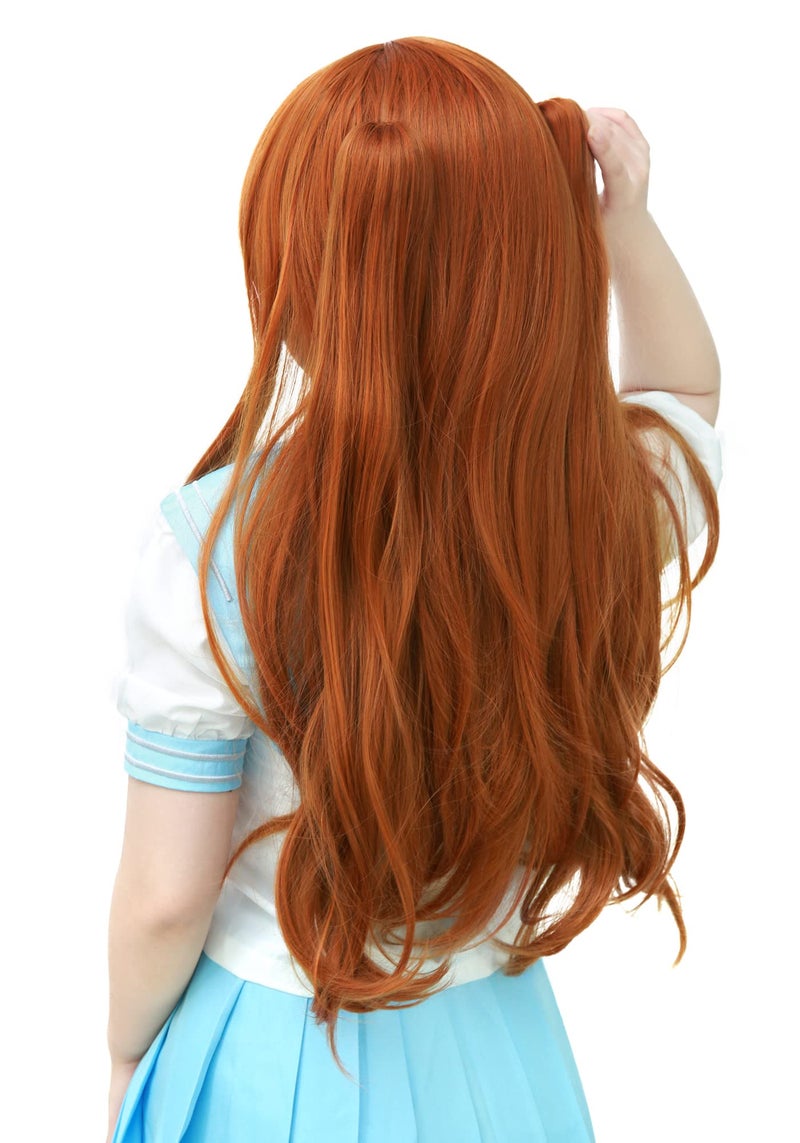 C-ZOFEK Womens Long Orange Cosplay Wig With 2 Detachable Ponytails Straight Hair Great Gift (Orange) - Image 3