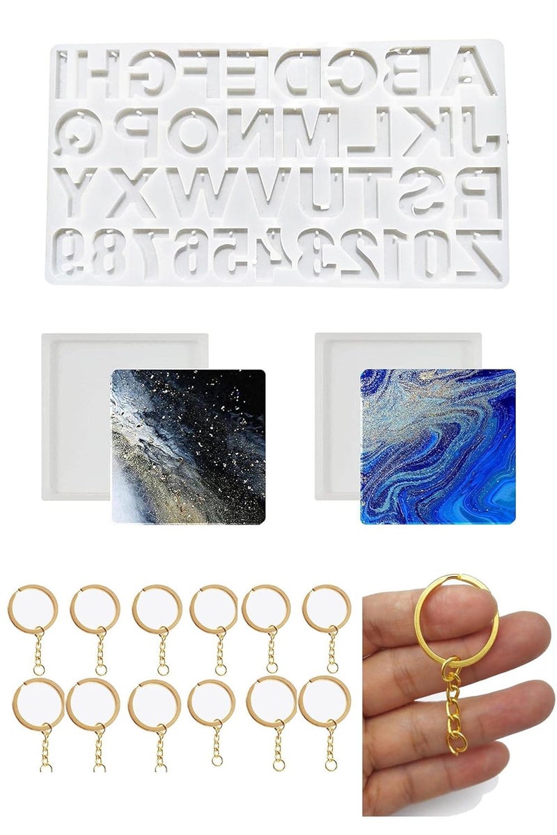 Snoogg SNOOGG Alphabet Silicone Resin Mold Letter & Number Casting Molds for Earring Jewelry Accessories with Built in Hole Enabler with Keychain and 2 Coaster - Image 1