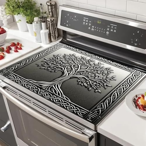 HOMETITUTE Tree Stove Top Covers Pad 28 x 20 inches Silver Tree of Life Kitchen Decorations Dish Drying Mat Coffee Bar Mats Kitchen Decor Absorbent Pad Fit Coffee Maker Machine Dish Drying - Image 1