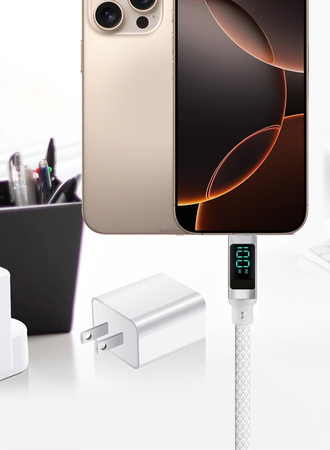 CATANES 2Packs 100W Fast Charging Cable USB-C to USB-C Built-in Power Display, PD 3.0 & Durable Braided Design 1M - White - Image 2