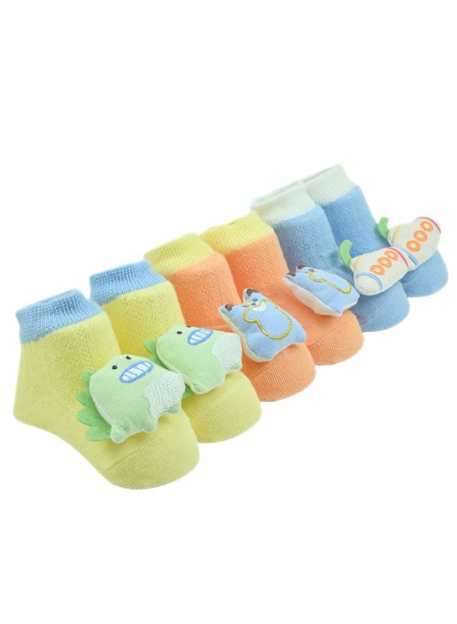 Yellow Bee Boys Cute 3D Dino, Bear & Submarine Design Baby Socks- Multi - Image 5