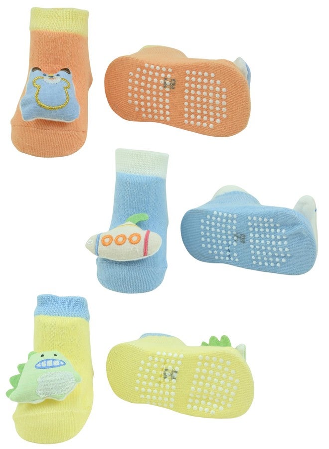 Yellow Bee Boys Cute 3D Dino, Bear & Submarine Design Baby Socks- Multi - Image 3