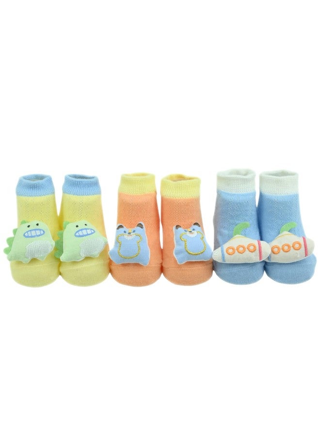 Yellow Bee Boys Cute 3D Dino, Bear & Submarine Design Baby Socks- Multi - Image 1