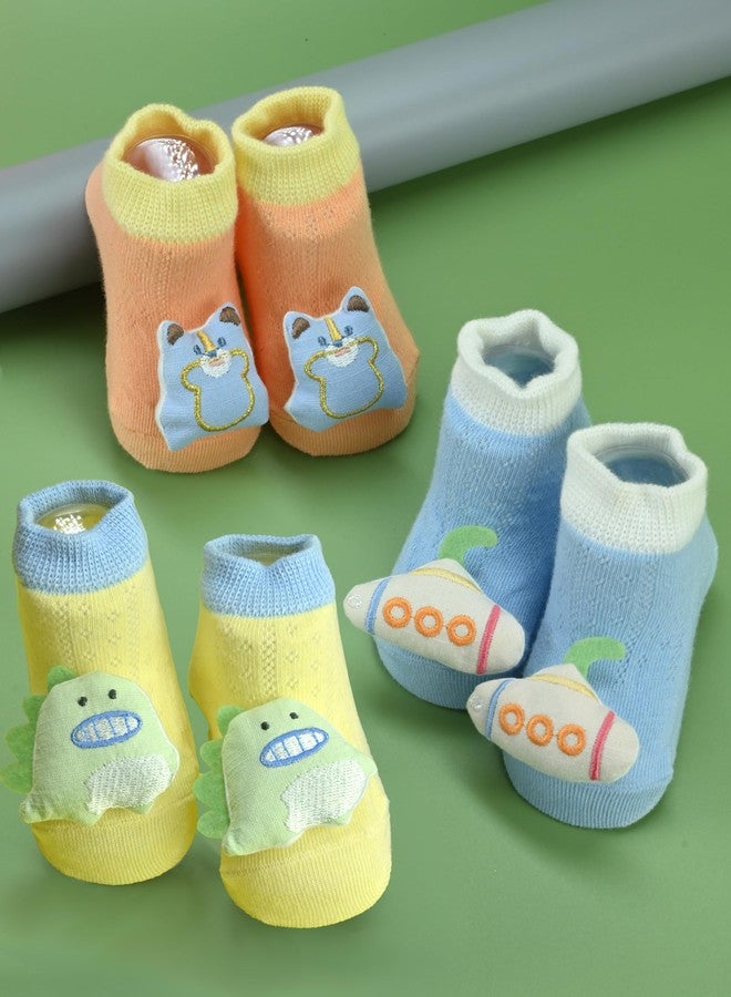 Yellow Bee Boys Cute 3D Dino, Bear & Submarine Design Baby Socks- Multi - Image 2
