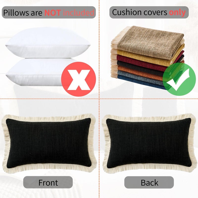 KWLET Decorative Lumbar Throw Pillow Cover 12x20 Boho Accent Pillowcase Farmhouse Cushion for Couch Sofa Bedroom Living Home Décor Black - Image 5