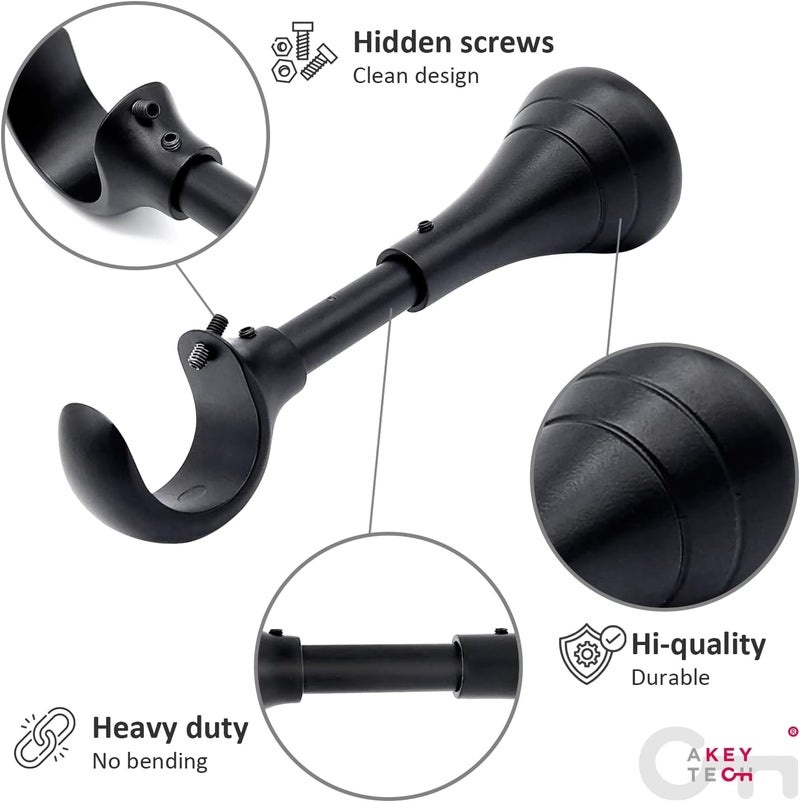 A Key Tech Heavy Duty Curtain Rod Brackets for Wall, 6 inch Curtain Rod Brackets, Extra Long Holder for Heavy Curtains, for 3/4 to 1 inch Rods, 4 pcs Extended Wall Mount Holders, Set of Four, Black - Image 4