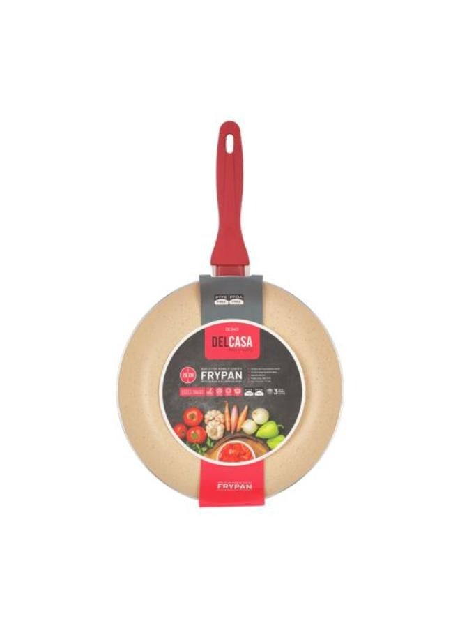Delcasa 26 cm Non-Stick Frypan- DC3412/ Strong Aluminum Body with Marble Coating and Heat Resistant Bakelite Handle/ Induction Bottom, Compatible with Hot Plate, Halogen, Ceramic and Gas Stovetops/ Perfect for Frying, Sauting, Tempering/ White and Red - Image 4