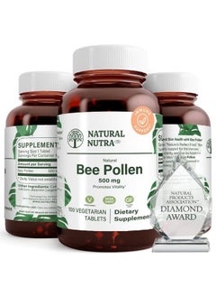 Natural Nutra Nutra 100% Pure Bee Pollen Pills for Protein Energy, Skin clamness Supplements, Allergy Relief, Immunity Support, Health and Vitality Nutritional Supplement, 100 Gluten Free Vegetarian Tablets  - Image 1