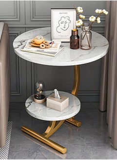 EqiEch Coffee Table Double Layer Round Coffee Table Sofa Side Table Modern Simple Coffee Table Marble Texture Area Small Color Size Optional Living Room Bedroom Cafe Corner Structure Stable  - Image 1