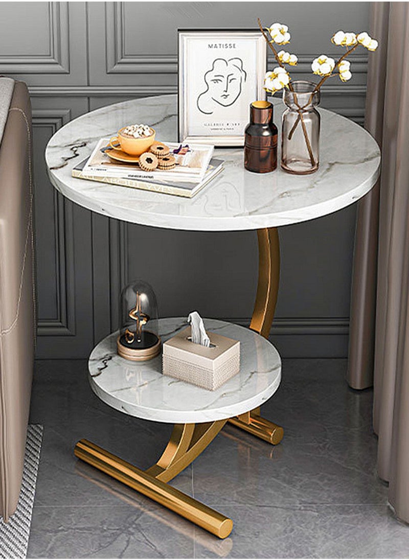 EqiEch Coffee Table Double Layer Round Coffee Table Sofa Side Table Modern Simple Coffee Table Marble Texture Area Small Color Size Optional Living Room Bedroom Cafe Corner Structure Stable  - Image 1