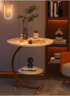 EqiEch Coffee Table Double Layer Round Coffee Table Sofa Side Table Modern Simple Coffee Table Marble Texture Area Small Color Size Optional Living Room Bedroom Cafe Corner Structure Stable  - Image 5
