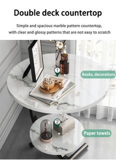 EqiEch Coffee Table Double Layer Round Coffee Table Sofa Side Table Modern Simple Coffee Table Marble Texture Area Small Color Size Optional Living Room Bedroom Cafe Corner Structure Stable  - Image 2
