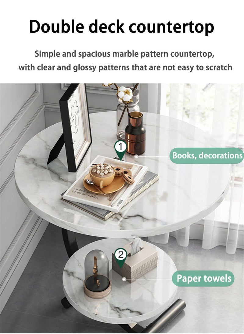 EqiEch Coffee Table Double Layer Round Coffee Table Sofa Side Table Modern Simple Coffee Table Marble Texture Area Small Color Size Optional Living Room Bedroom Cafe Corner Structure Stable  - Image 2