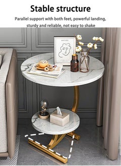 EqiEch Coffee Table Double Layer Round Coffee Table Sofa Side Table Modern Simple Coffee Table Marble Texture Area Small Color Size Optional Living Room Bedroom Cafe Corner Structure Stable  - Image 3