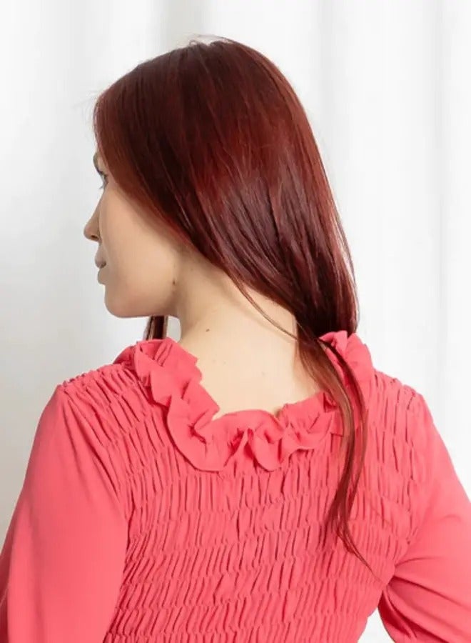 ايديال فستان ماكسي بلون وردي فاتح بتصميم تدرجات فريل - Image 2