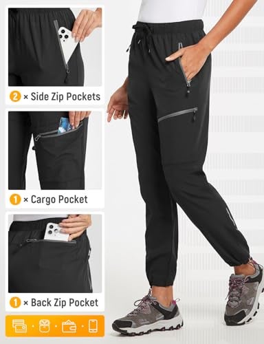 BALEAF Women's Petite Hiking Pants Lightweight Quick Dry Water Resistant Cargo Pants 27'' Inseam for All Seasons Black Size M - Image 5