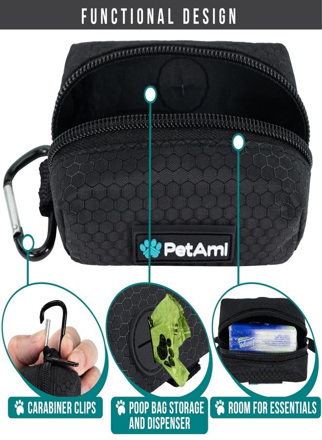 PetAmi Dog Poop Bag Holder for Leash Attachment, Doggie Zipper Pouch Soft Fabric Poop Bag Carrier, Dog Pet Waste Bag Dispenser with Carabiner Clip, 1 Roll of Dog Trash Bag (Black/Gray, 2 Pack) - Image 3