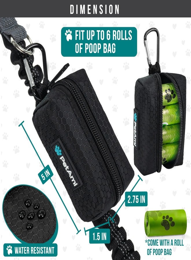 PetAmi Dog Poop Bag Holder for Leash Attachment, Doggie Zipper Pouch Soft Fabric Poop Bag Carrier, Dog Pet Waste Bag Dispenser with Carabiner Clip, 1 Roll of Dog Trash Bag (Black/Gray, 2 Pack) - Image 5