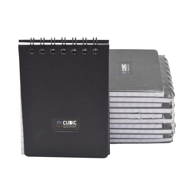 CUBIC A7 Wiro Pocket Notebook - Pack of 10 (Black) | Spiral-Bound, Compact & Portable Notepad for Office, School, and Everyday Use - Image 1