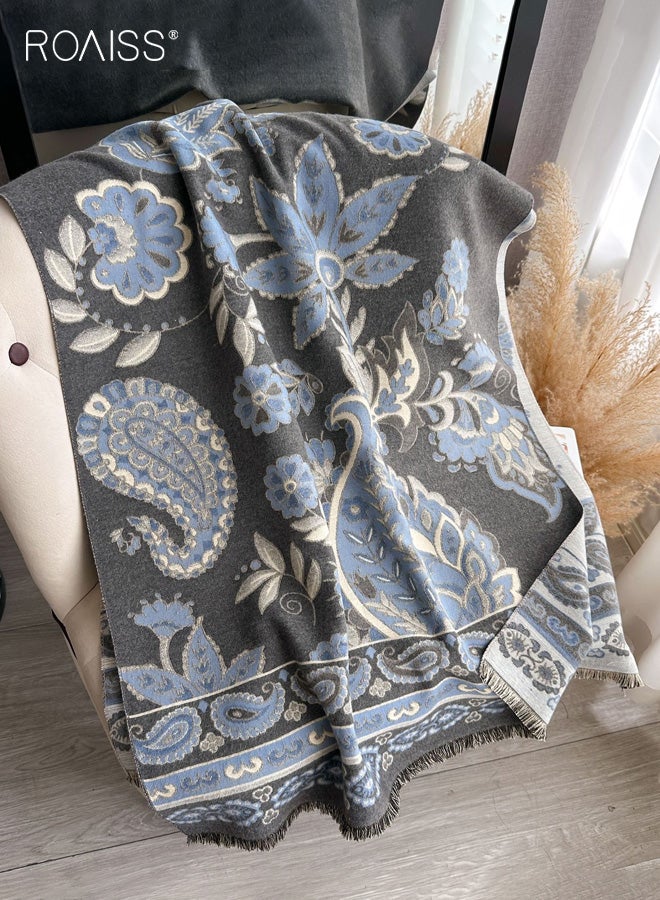 رويس شال هامشي نسائي، قابل للعكس بنمط طائر أزرق عتيق، وشاح دافئ من البوليستر السميك - إكسسوار أساسي لتدفئة الرقبة في الغرف المكيفة في الخريف/الشتاء - Image 3