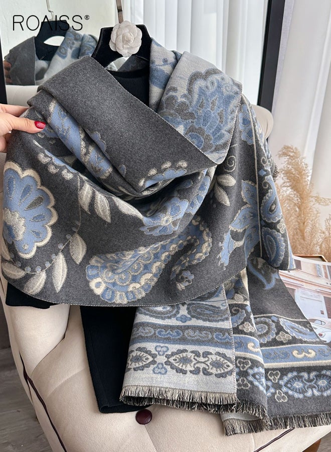 رويس شال هامشي نسائي، قابل للعكس بنمط طائر أزرق عتيق، وشاح دافئ من البوليستر السميك - إكسسوار أساسي لتدفئة الرقبة في الغرف المكيفة في الخريف/الشتاء - Image 2