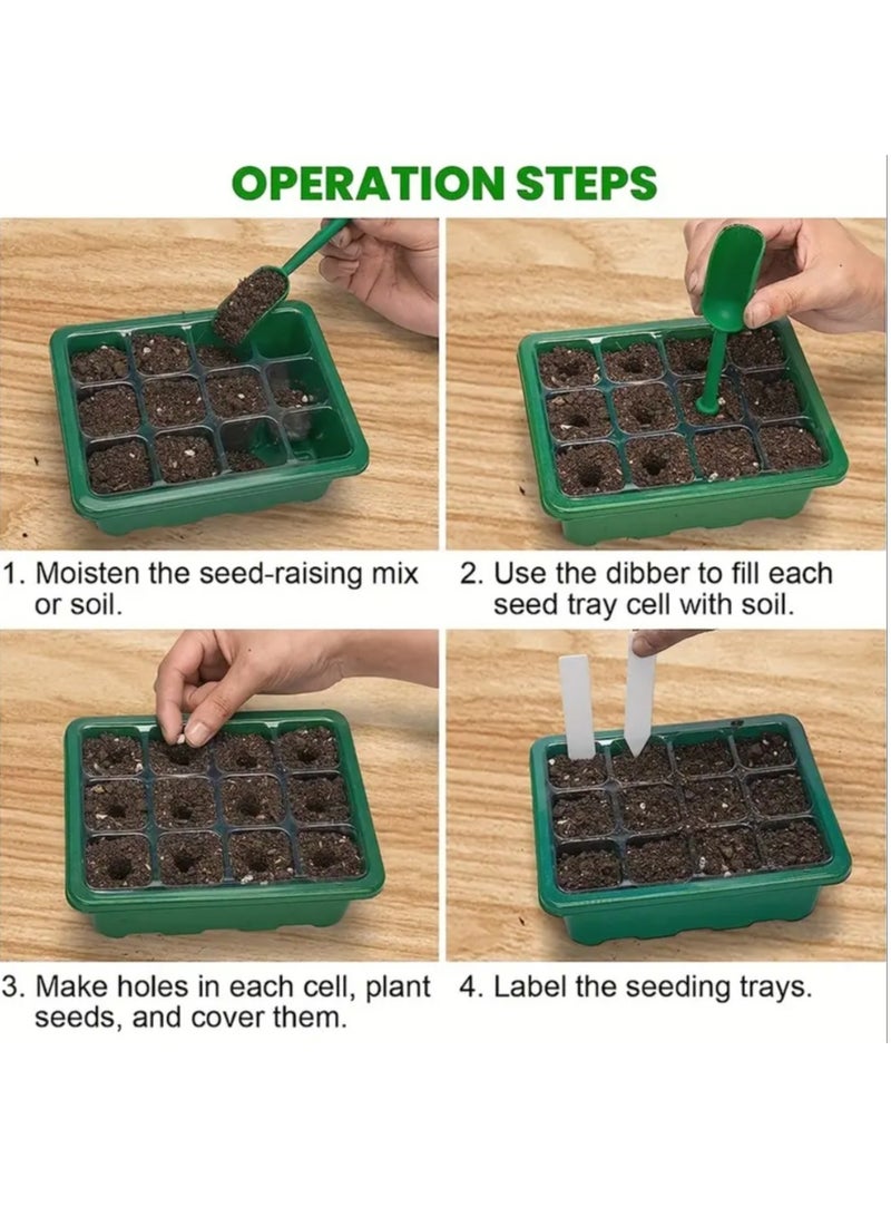 مجموعة متكاملة لزراعة البذور - عبوة من 4 صواني لزراعة الشتلات، وإضاءة زراعة كاملة الطيف، ووحدة تحكم في الوقت، وقبة رطوبة، وصواني آمنة للغسل في غسالة الأطباق! - مثالية لزراعة الخضراوات والفواكه المائية، والبستنة الداخلية | البستنة الحديثة | صواني البولي إيثيلين، ومجموعة إنبات النباتات. - Image 4