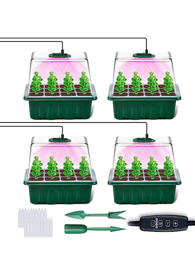مجموعة متكاملة لزراعة البذور - عبوة من 4 صواني لزراعة الشتلات، وإضاءة زراعة كاملة الطيف، ووحدة تحكم في الوقت، وقبة رطوبة، وصواني آمنة للغسل في غسالة الأطباق! - مثالية لزراعة الخضراوات والفواكه المائية، والبستنة الداخلية | البستنة الحديثة | صواني البولي إيثيلين، ومجموعة إنبات النباتات. - Image 1