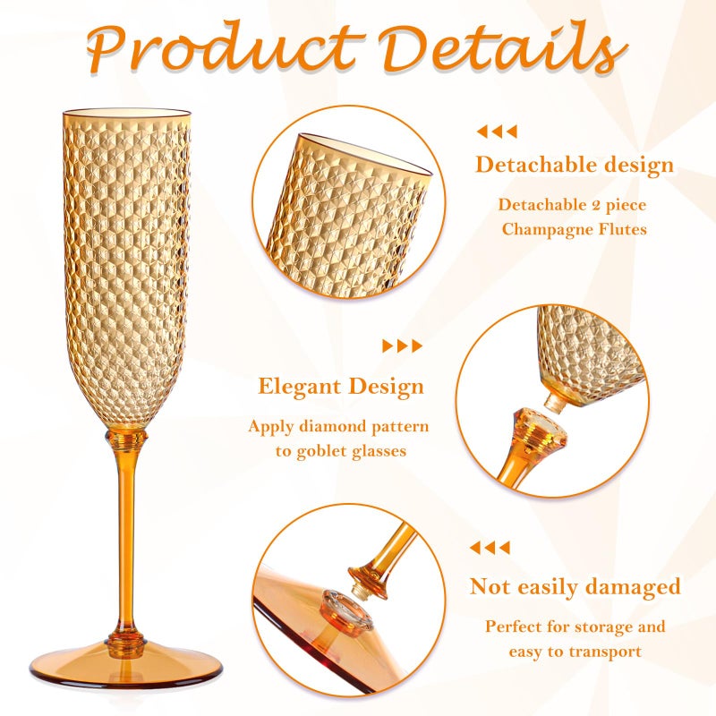XUWAIDSGN 24 Pack Brown Detachable 2 piece Champagne Flutes 5.5 Oz Unbreakable Plastic Mimosa Disposable Champagne Glasses Drinking Cups Stemmed Reusable Wine Toasting Glasses for Wedding (24, Brown) - Image 3