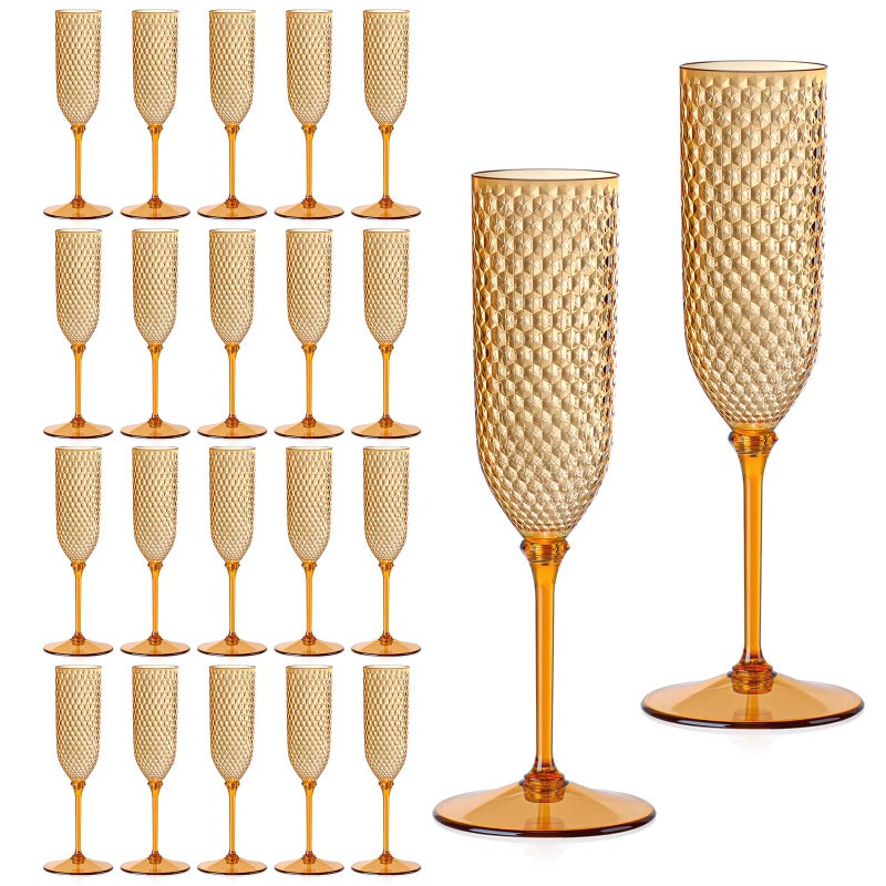 XUWAIDSGN 24 Pack Brown Detachable 2 piece Champagne Flutes 5.5 Oz Unbreakable Plastic Mimosa Disposable Champagne Glasses Drinking Cups Stemmed Reusable Wine Toasting Glasses for Wedding (24, Brown) - Image 1