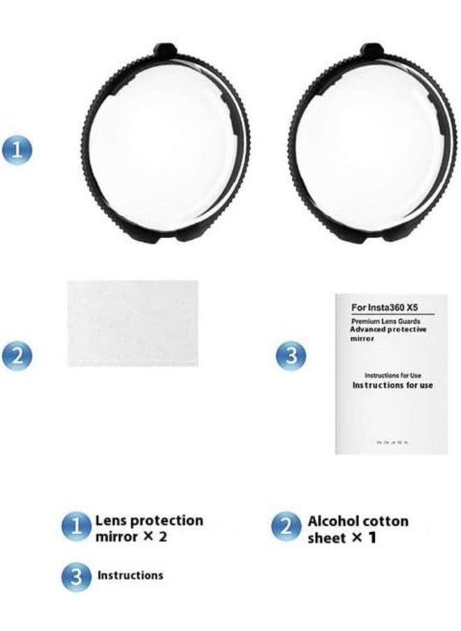 Lens Guards for Insta 360 X5, Dual Lens Protector Cover, Waterproof Dustproof, Action Camera Accessories (PC)