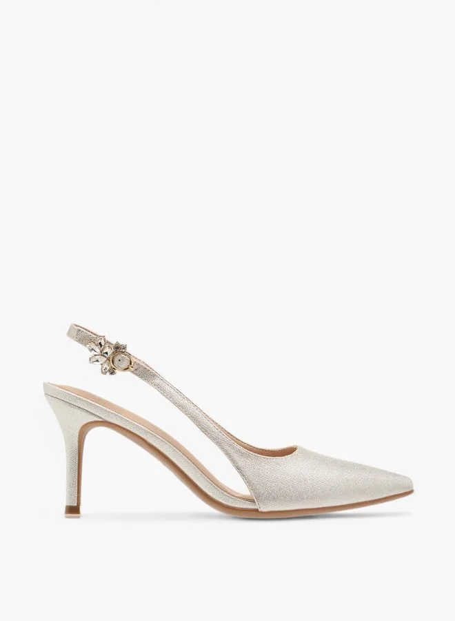 Womens Solid Slingback Shoes With Buckle Closure And Stiletto Heels