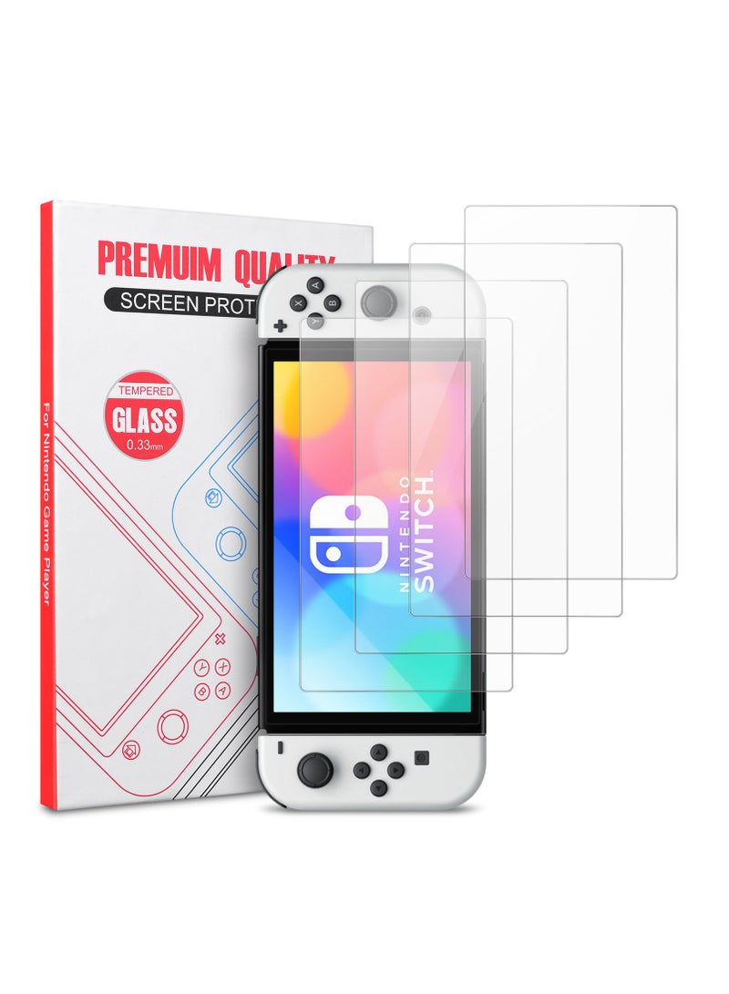 4-Piece Ultra-Tempered Glass Screen Protector for Nintendo Switch (Model OLED) - Scratch-Resistant, Fingerprint-Proof, Bubble-Free Installation, 9H Hardness, 0.33mm Ultra-Transparent - Image 1