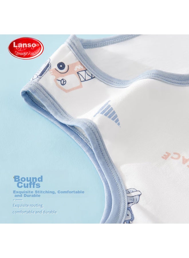 LANG SHA Langsha Children's Tank Top, Boys' Summer Thin Cotton Vest, Baby T-shirt Undershirt, 2-piece Set, White + Blue, Size 110 - Image 4