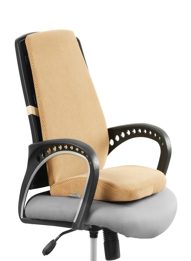 METRON Soft Seat Cushion & Lumbar Support for Office Chair, Car, Wheelchair, Memory Foam Pillow, Washable Covers (Beige) Pack of 2 pcs - Image 1