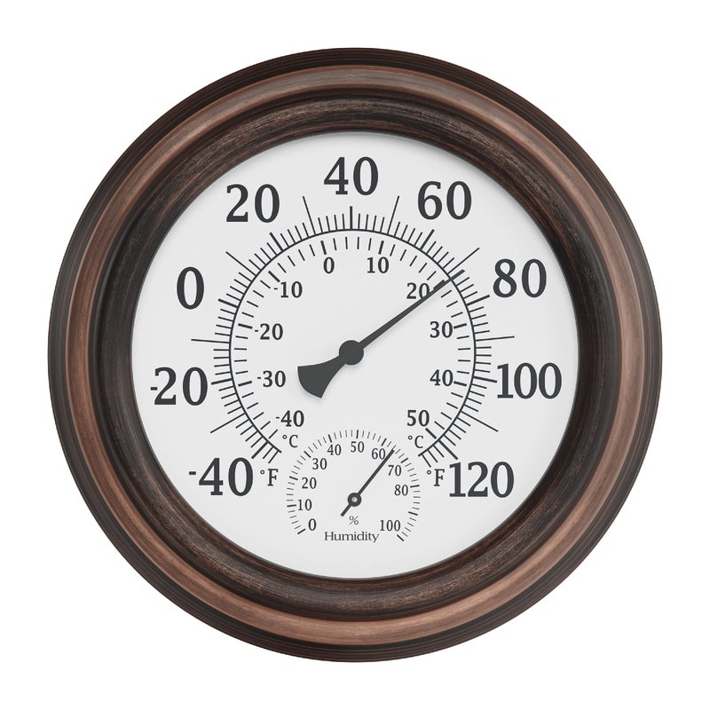 Pure Garden Wall Thermometer  8Inch Decorative IndoorOutdoor Temperature and Hygrometer Gauge  for Home Patio Porch or Sunroom by Pure Garden Bronze 