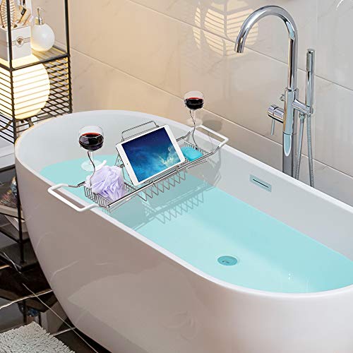 iPEGTOP Stainless Steel Bathtub Caddy Tray - Over Bath Tub Racks Shower Organizer with Extending Sides, Removable Wine Glass Book Holder - Image 4